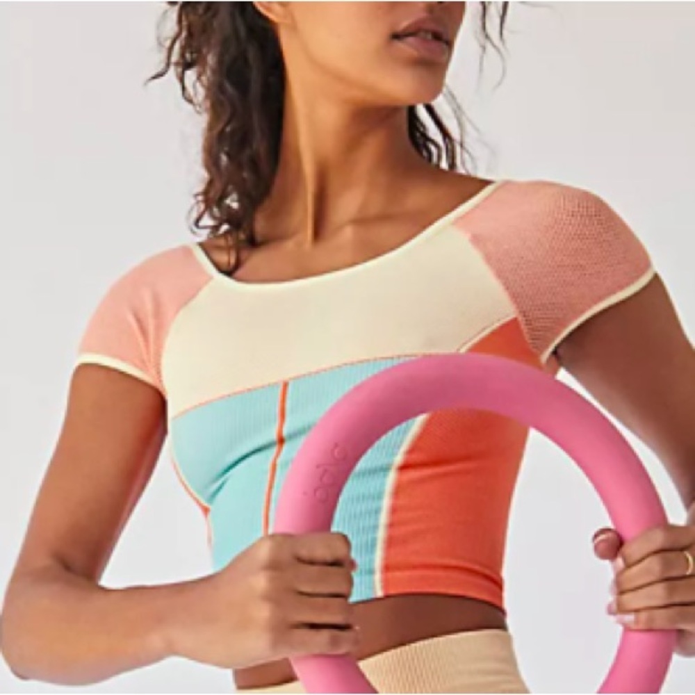Free People Point Break Colorblock Crop Top – Coral/Mint/Cream | XS/S